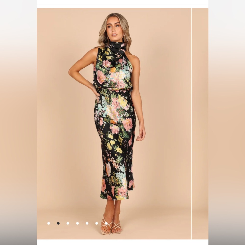 Petal & Pup Black Floral Halter Midi Dress